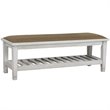 Pemberly Row Fabric Upholstered Bench with Shelf in Distressed White