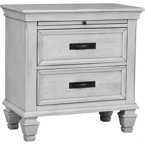 Pemberly Row 2-drawer Nightstand with Pull-Out Tray in Distressed White