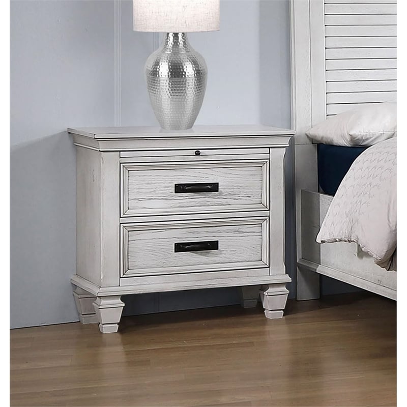 Pemberly Row 2-drawer Nightstand with Pull-Out Tray in Distressed White