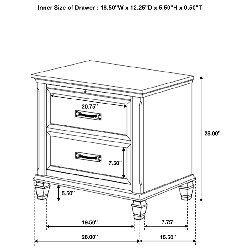 Pemberly Row 2-drawer Nightstand with Pull-Out Tray in Distressed White