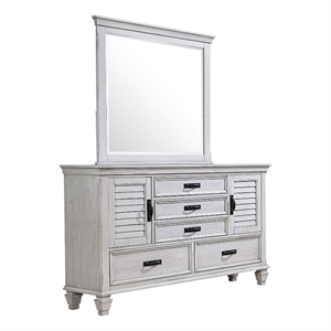 Pemberly Row 5-drawer Dresser with Mirror in Distressed White