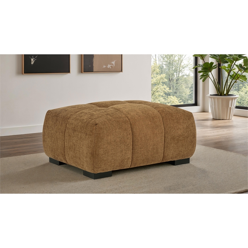 Pemberly Row Tufted Upholstered Fabric Rectangular Ottoman in Amber Brown