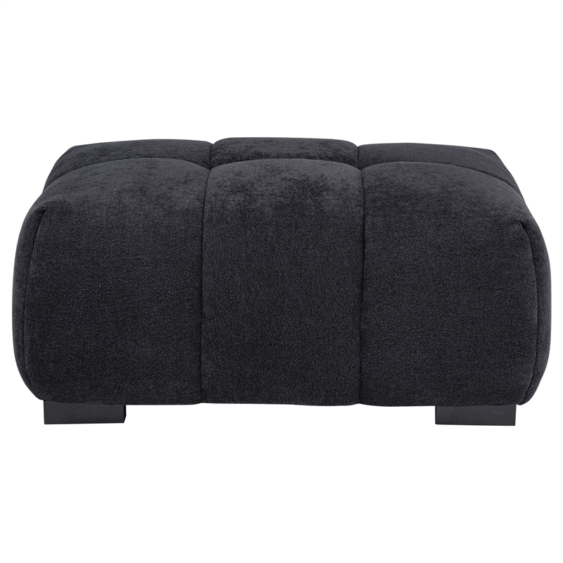Pemberly Row Tufted Upholstered Fabric Rectangular Ottoman in Black