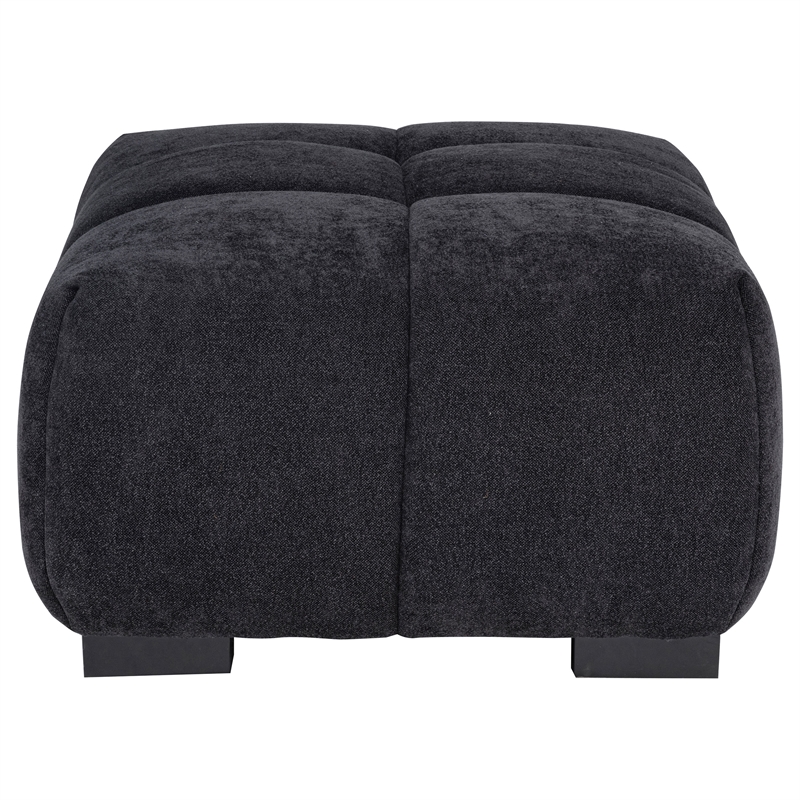 Pemberly Row Tufted Upholstered Fabric Rectangular Ottoman in Black