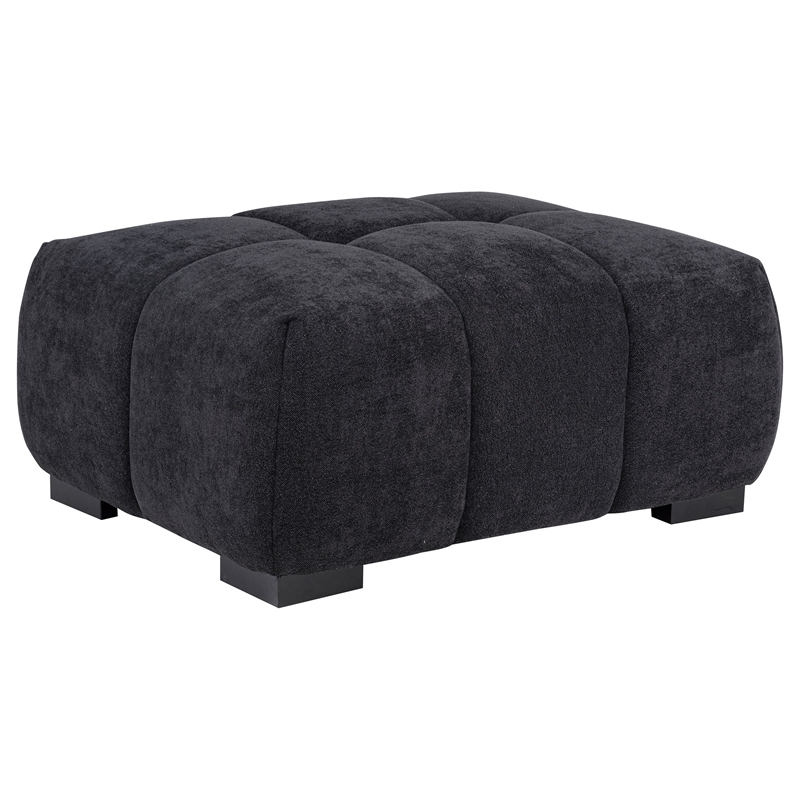 Pemberly Row Tufted Upholstered Fabric Rectangular Ottoman in Black