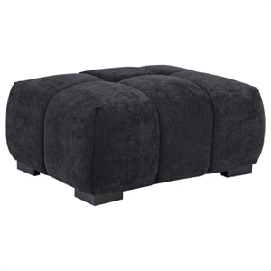 Pemberly Row Tufted Upholstered Fabric Rectangular Ottoman in Black