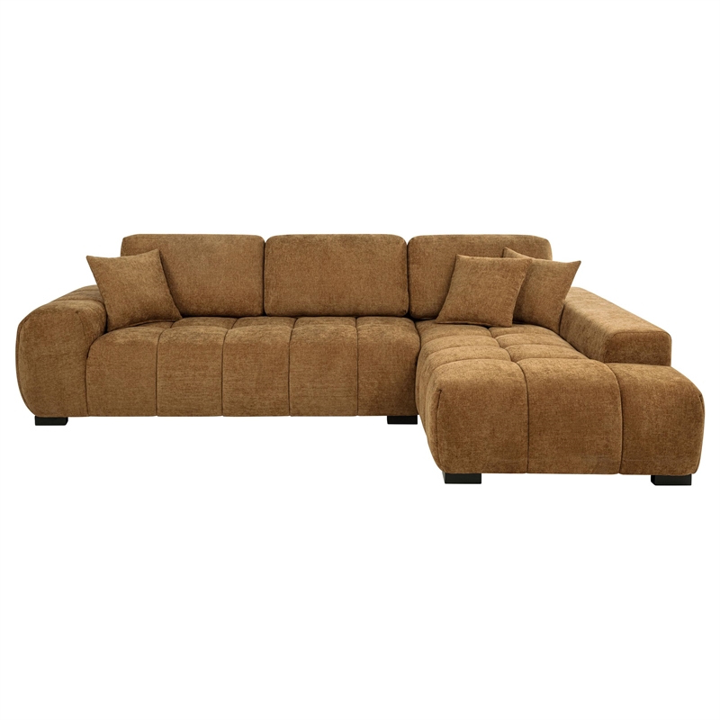 pemberly row upholstered fabric sectional chaise sofa in amber brown