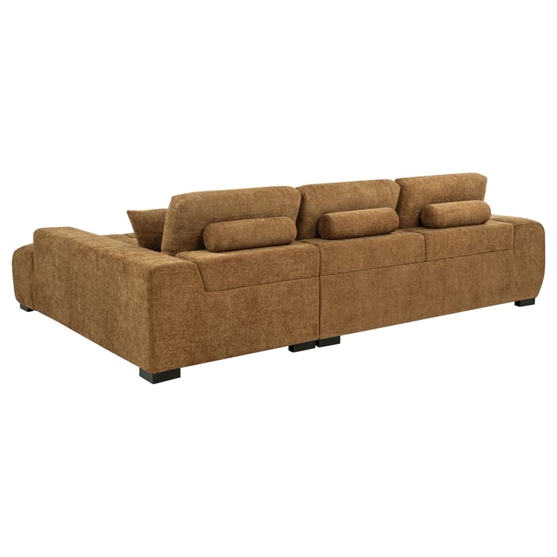 pemberly row upholstered fabric sectional chaise sofa in amber brown