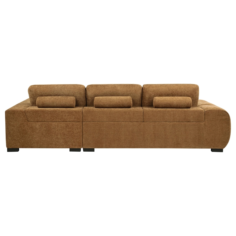 pemberly row upholstered fabric sectional chaise sofa in amber brown