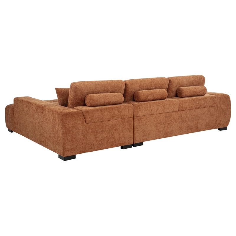 Pemberly Row Upholstered Fabric Sectional Chaise Sofa in Orange