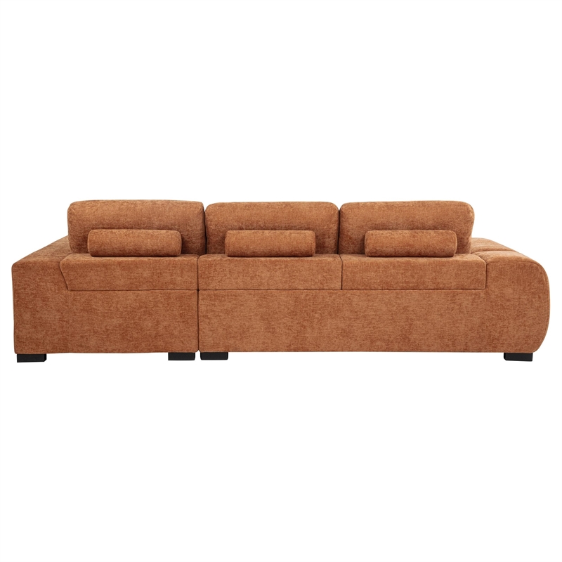 Pemberly Row Upholstered Fabric Sectional Chaise Sofa in Orange