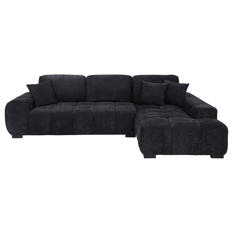 Pemberly Row Upholstered Fabric Sectional Chaise Sofa in Black