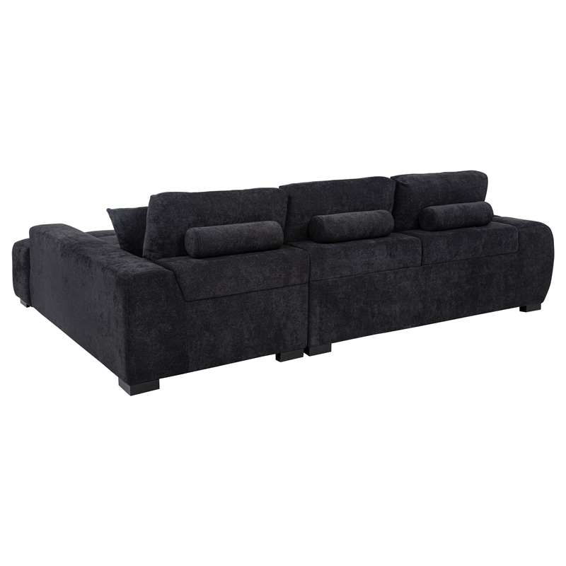 Pemberly Row Upholstered Fabric Sectional Chaise Sofa in Black