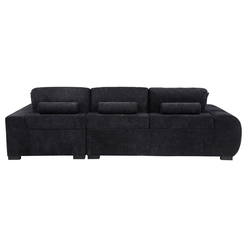 Pemberly Row Upholstered Fabric Sectional Chaise Sofa in Black