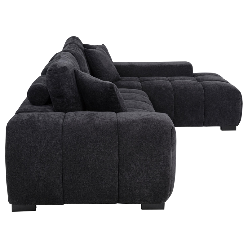 Pemberly Row Upholstered Fabric Sectional Chaise Sofa in Black