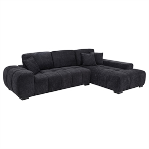 Pemberly Row Upholstered Fabric Sectional Chaise Sofa in Black
