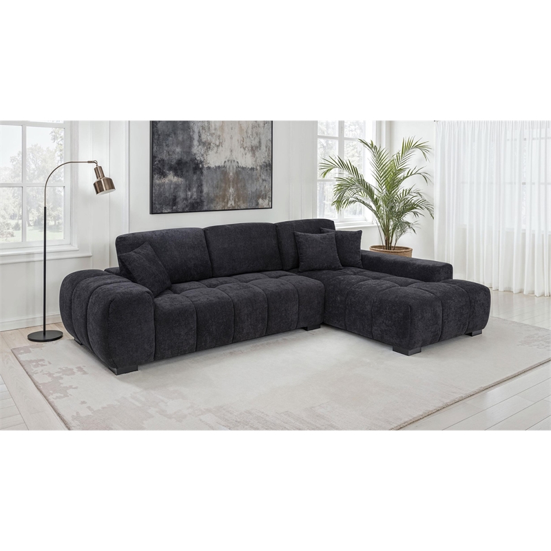 Pemberly Row Upholstered Fabric Sectional Chaise Sofa in Black