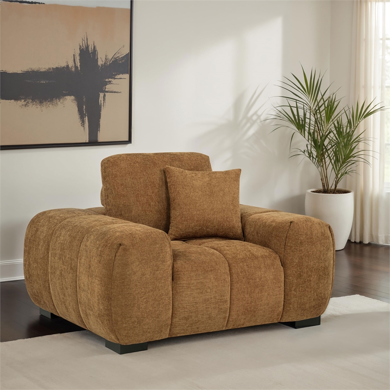 Pemberly Row Upholstered Fabric Track Arm Accent Chair in Amber