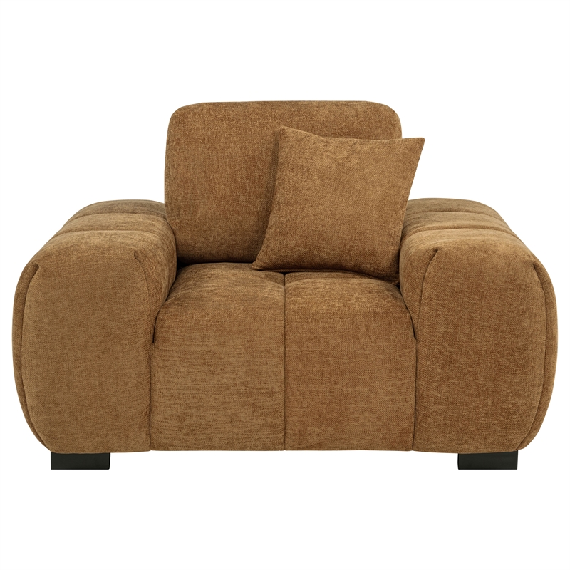 Pemberly Row Upholstered Fabric Track Arm Accent Chair in Amber