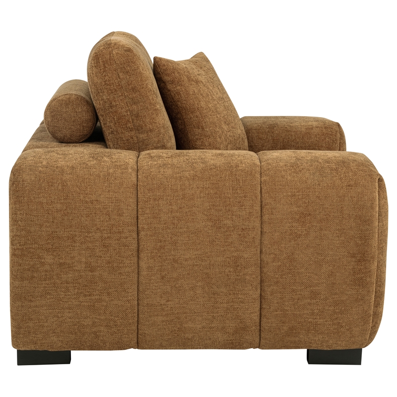 Pemberly Row Upholstered Fabric Track Arm Accent Chair in Amber