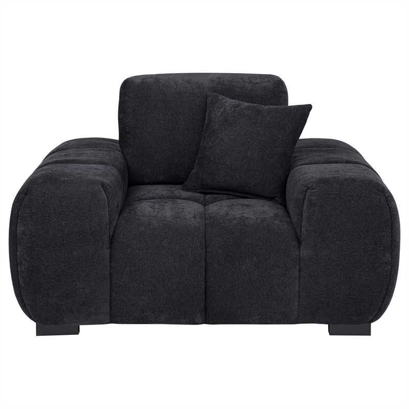 Pemberly Row Upholstered Fabric Track Arm Accent Chair in Black