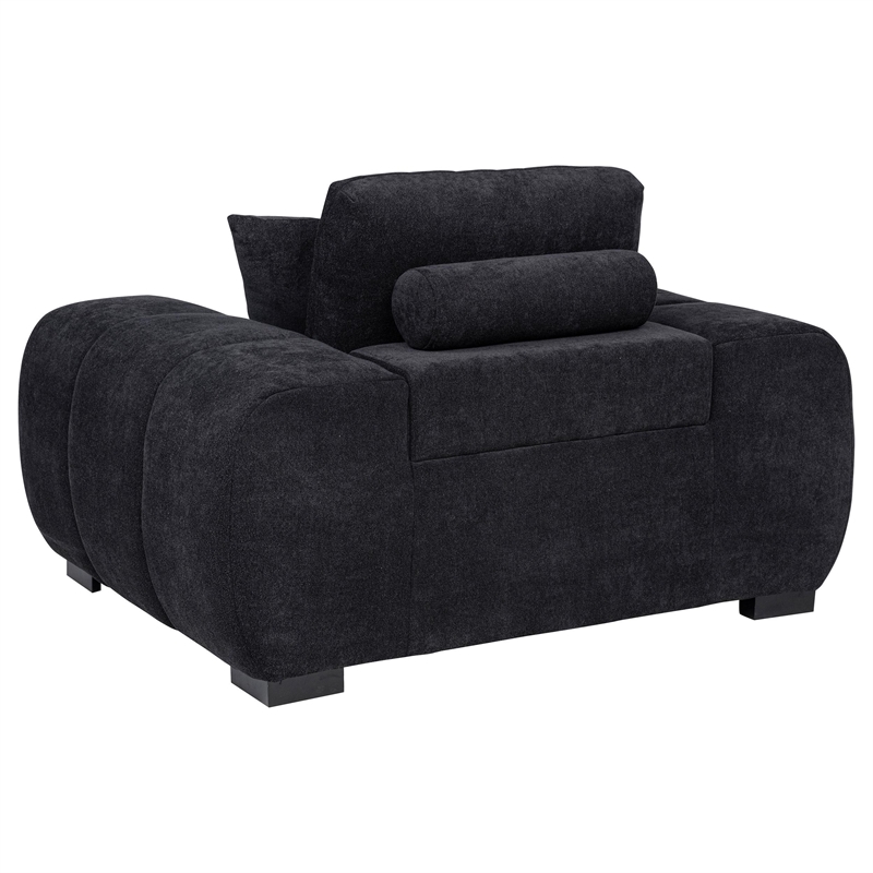 Pemberly Row Upholstered Fabric Track Arm Accent Chair in Black
