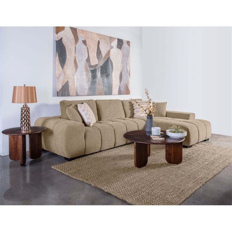 Pemberly Row Upholstered Fabric Sectional Chaise Sofa in Camel