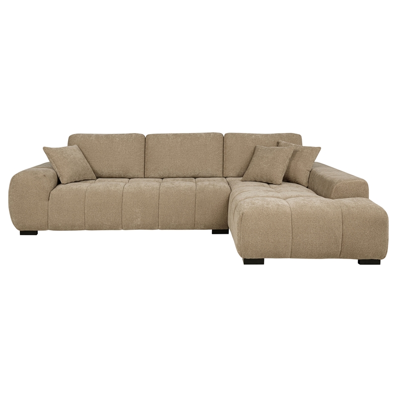 Pemberly Row Upholstered Fabric Sectional Chaise Sofa in Camel