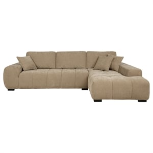 Pemberly Row Upholstered Fabric Sectional Chaise Sofa in Camel