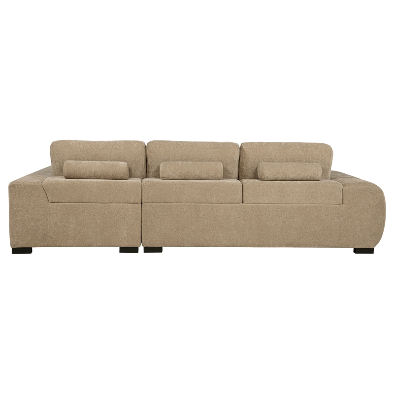 Pemberly Row Upholstered Fabric Sectional Chaise Sofa in Camel