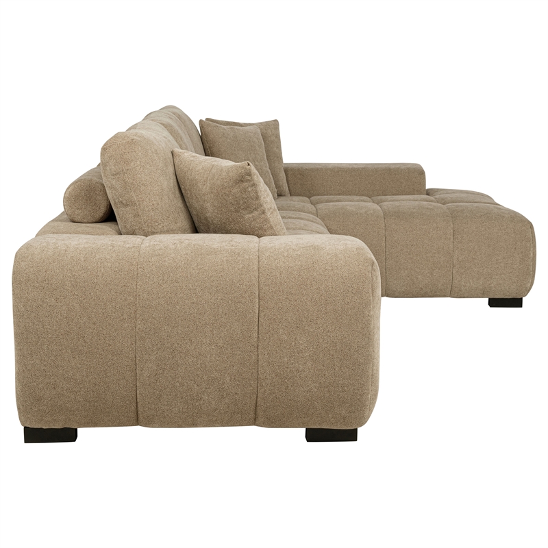 Pemberly Row Upholstered Fabric Sectional Chaise Sofa in Camel