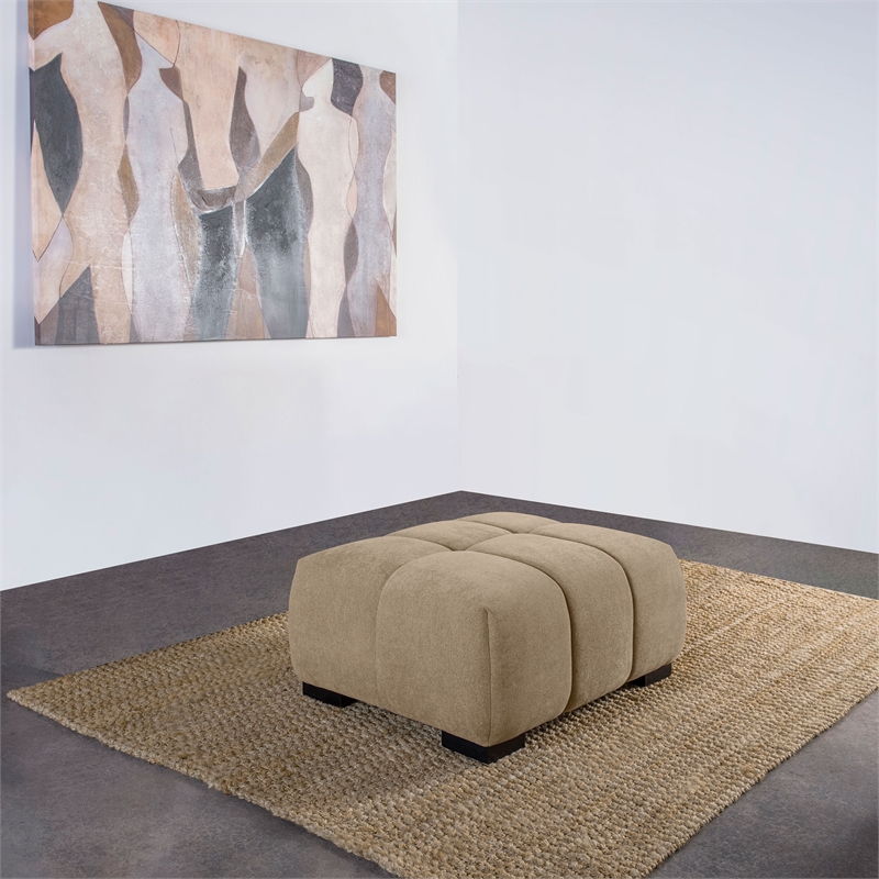 Pemberly Row Tufted Upholstered Fabric Rectangular Ottoman in Camel