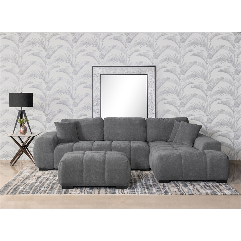 Pemberly Row Upholstered Fabric Sectional Chaise Sofa in Charcoal Grey