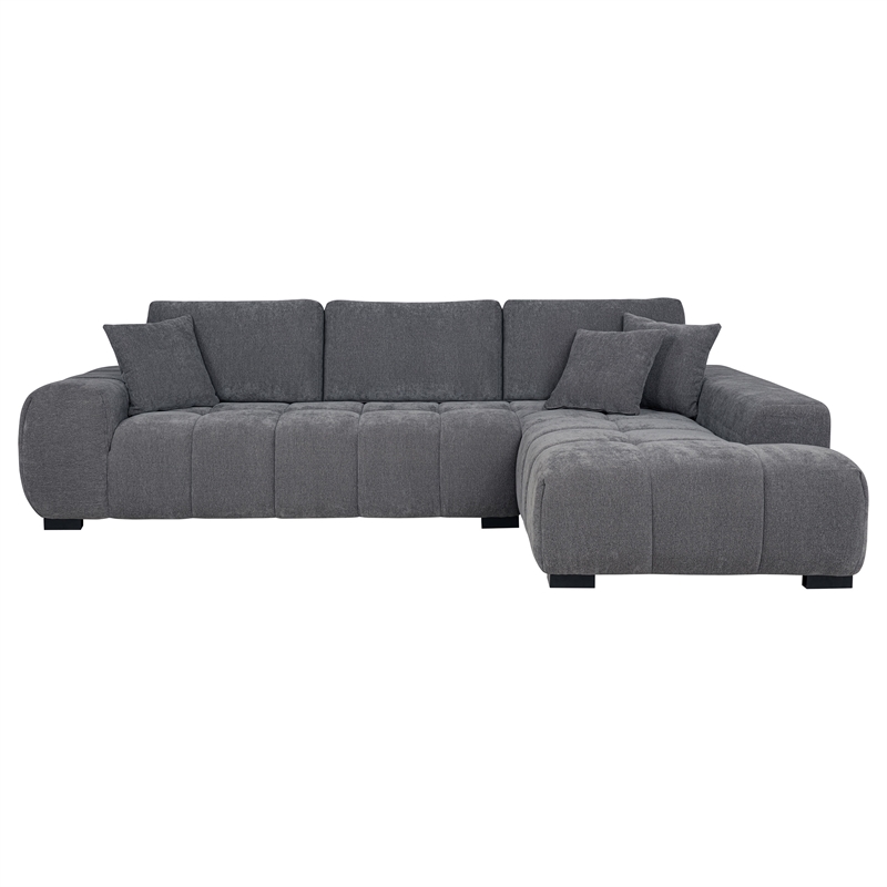 Pemberly Row Upholstered Fabric Sectional Chaise Sofa in Charcoal Grey