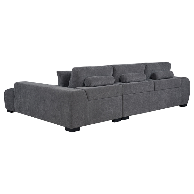 Pemberly Row Upholstered Fabric Sectional Chaise Sofa in Charcoal Grey