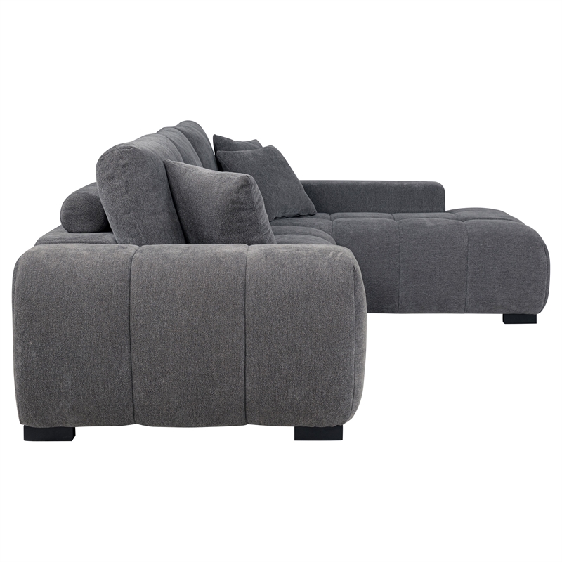 Pemberly Row Upholstered Fabric Sectional Chaise Sofa in Charcoal Grey