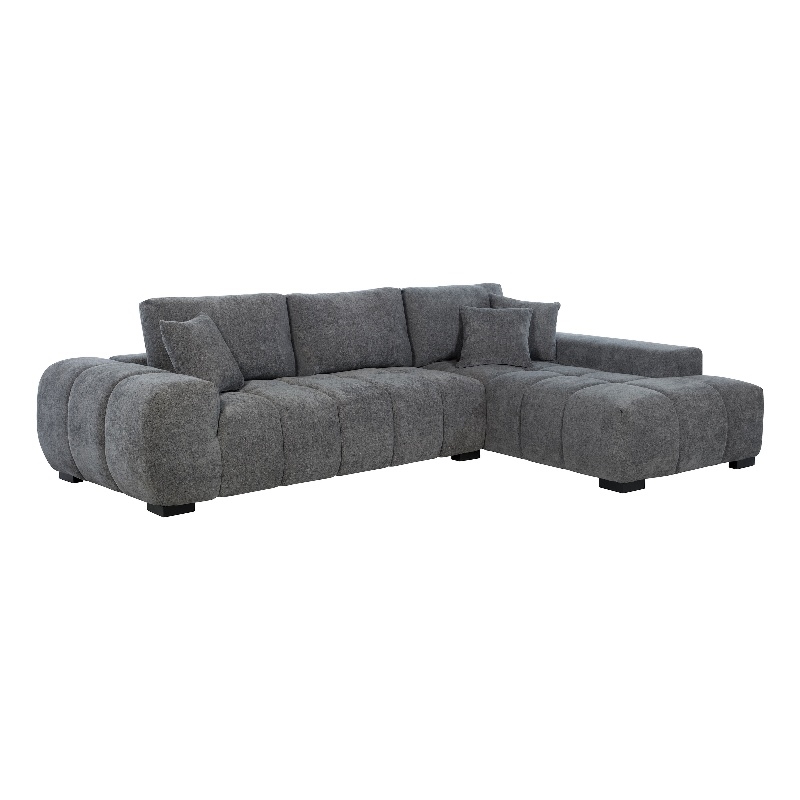 Pemberly Row Upholstered Fabric Sectional Chaise Sofa in Charcoal Grey