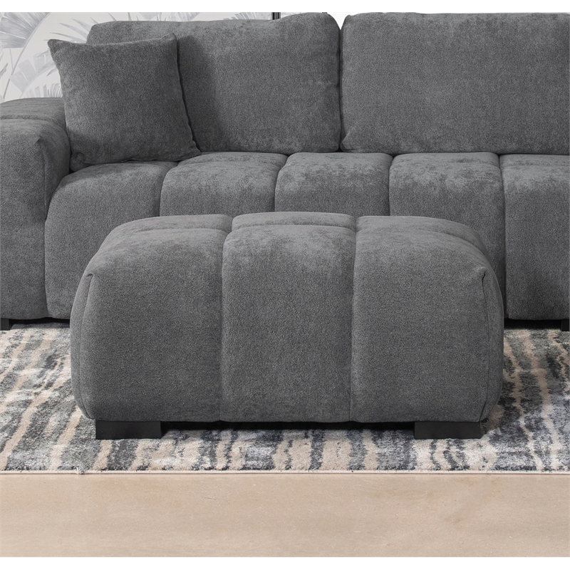 Pemberly Row Tufted Upholstered Fabric Rectangular Ottoman in Charcoal Grey