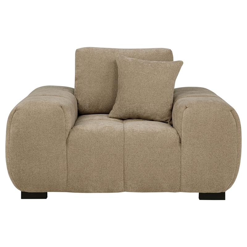 Pemberly Row Upholstered Fabric Track Arm Accent Chair in Camel