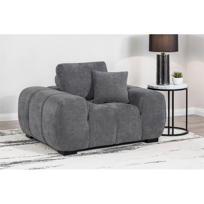Pemberly Row Upholstered Track Arm Accent Chair in Charcoal Grey