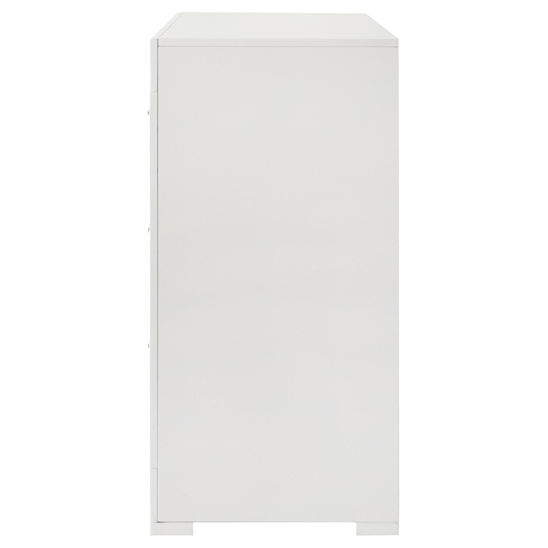 Pemberly Row Solid Hardwood 6-drawer Dresser Cabinet in White High Gloss