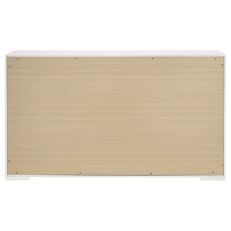 Pemberly Row Solid Hardwood 6-drawer Dresser Cabinet in White High Gloss