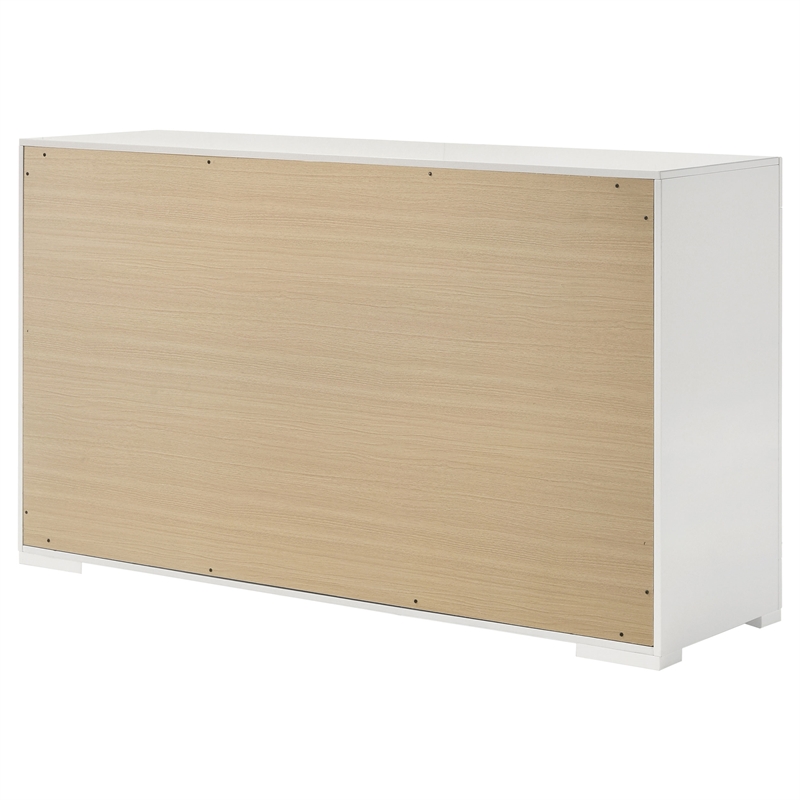 Pemberly Row Solid Hardwood 6-drawer Dresser Cabinet in White High Gloss