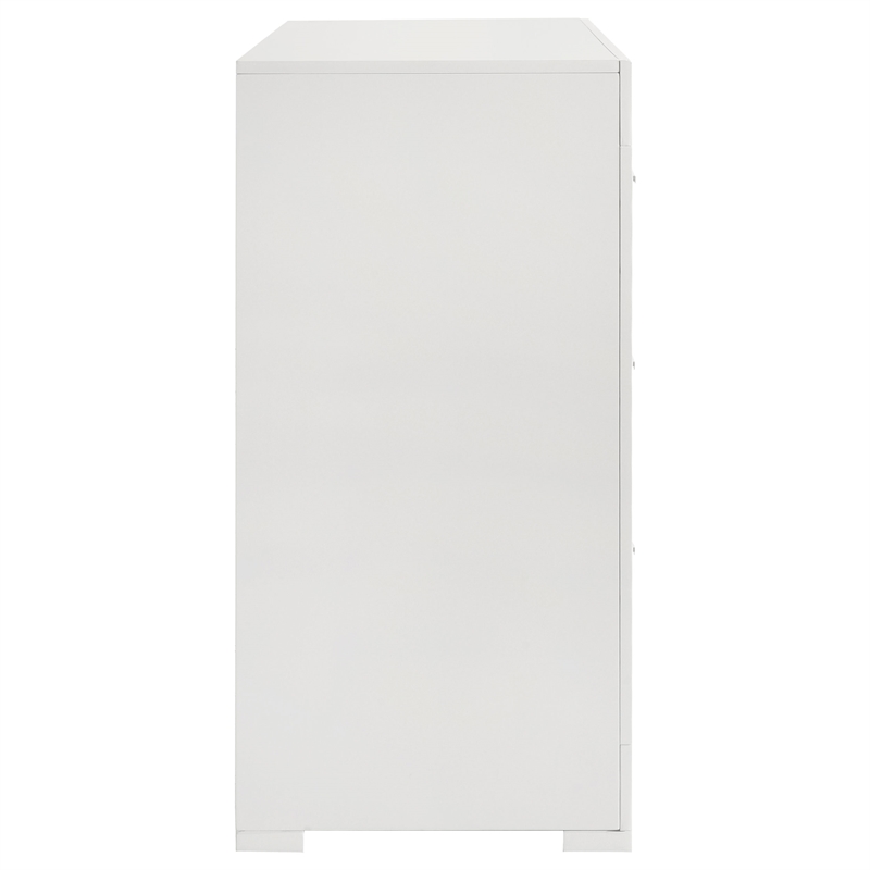 Pemberly Row Solid Hardwood 6-drawer Dresser Cabinet in White High Gloss