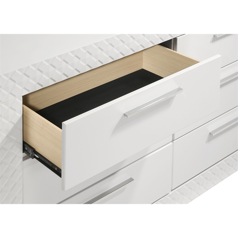 Pemberly Row Solid Hardwood 6-drawer Dresser Cabinet in White High Gloss