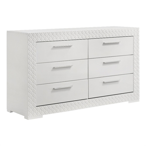 Pemberly Row Solid Hardwood 6-drawer Dresser Cabinet in White High Gloss