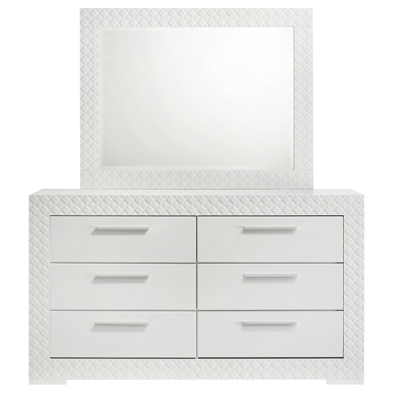Pemberly Row 6-drawer Dresser and Mirror Set in White High Gloss