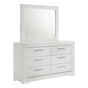 Pemberly Row 6-drawer Dresser and Mirror Set in White High Gloss