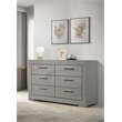 Pemberly Row Solid Hardwood 6-drawer Dresser Cabinet in Grey High Gloss