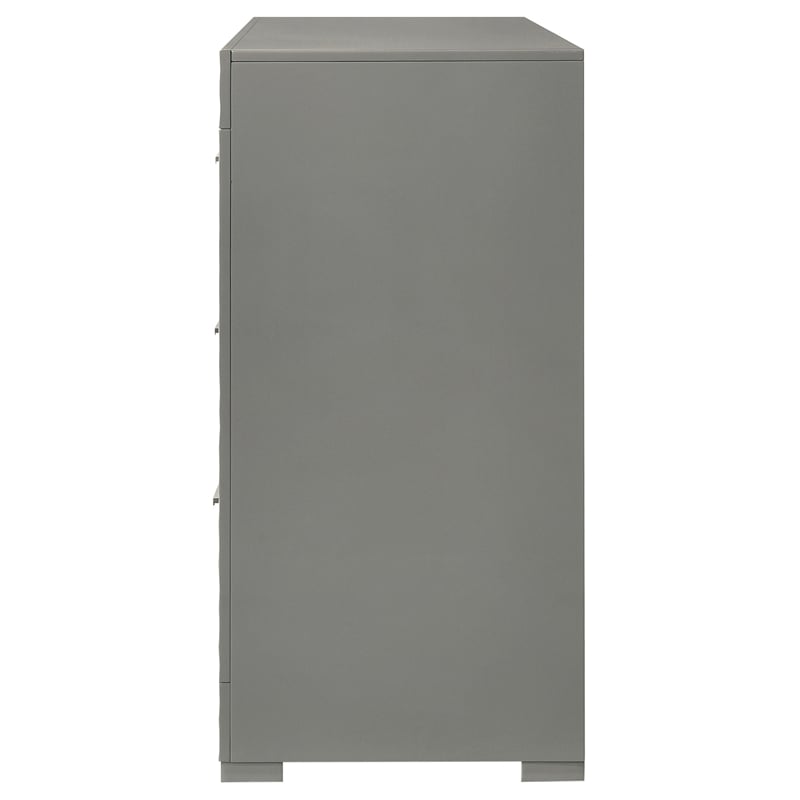 Pemberly Row Solid Hardwood 6-drawer Dresser Cabinet in Grey High Gloss
